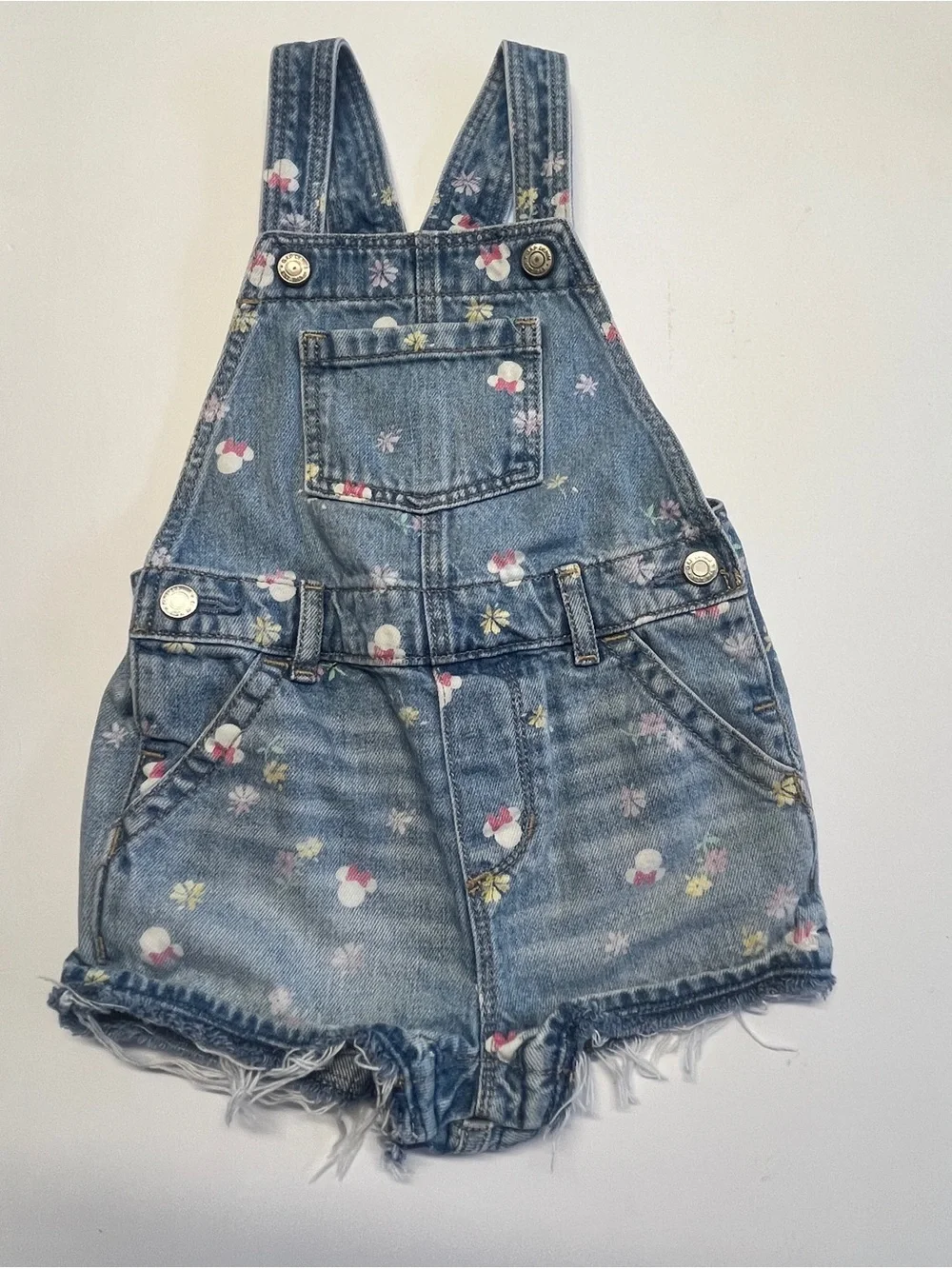 GAP Disney Denim One-Piece Overalls with Pink Bow Accents